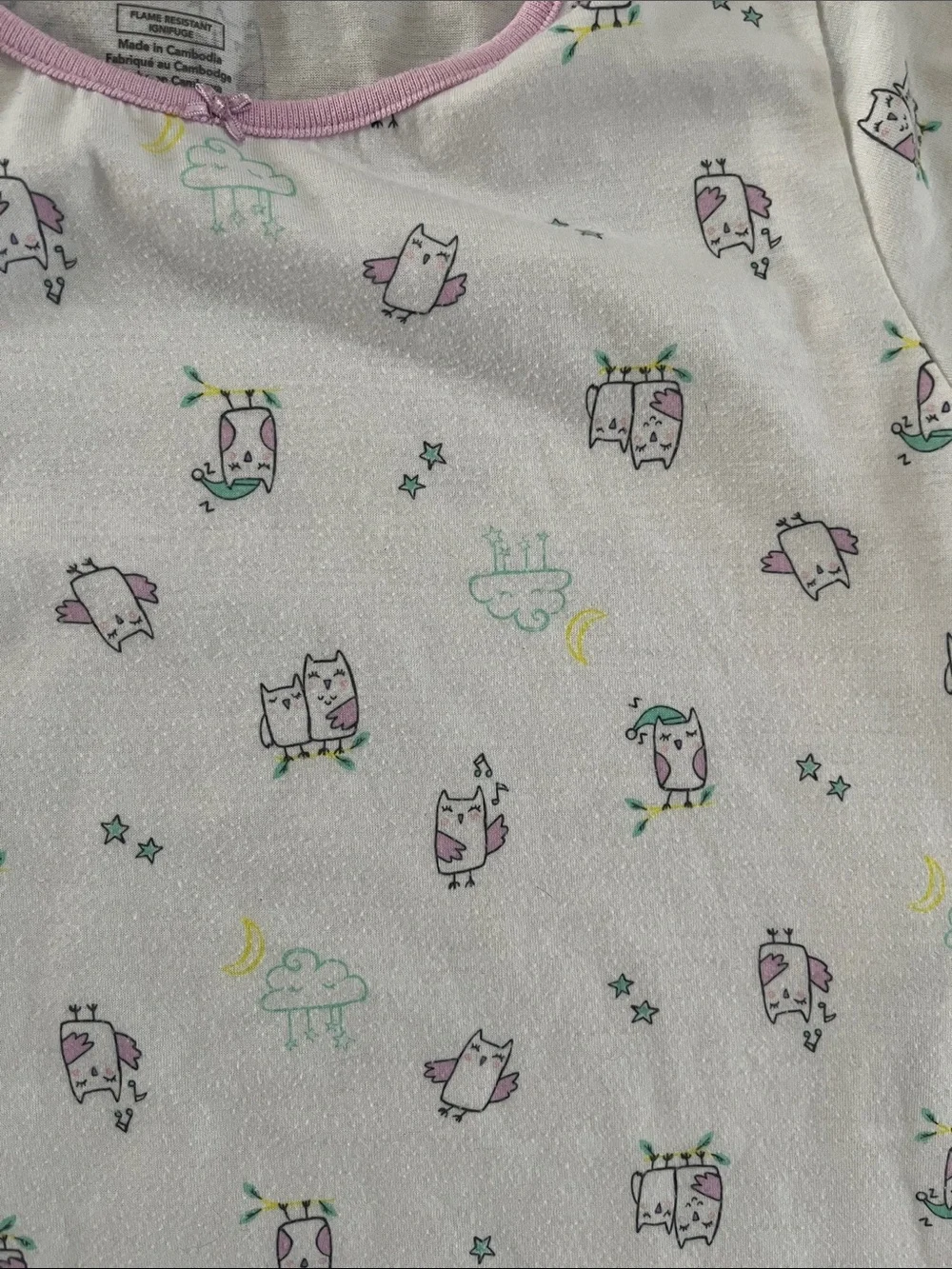 Carter’s Kids Nightgown with Pink Trim and Pastel Owl Print